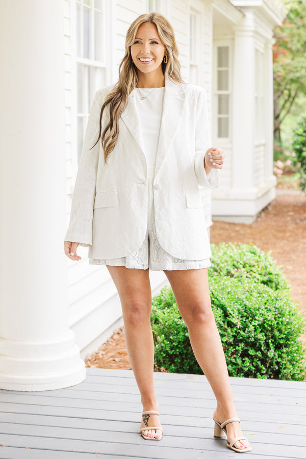 Chic Soul plus size clothing, off-white blazer with pocket detailing