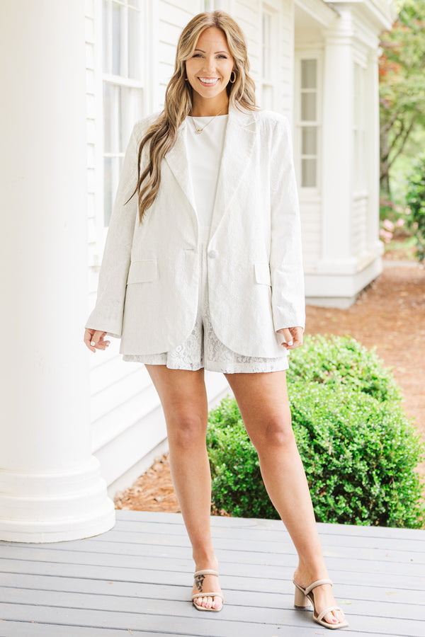 Chic Soul plus size clothing, off-white blazer with pocket detailing