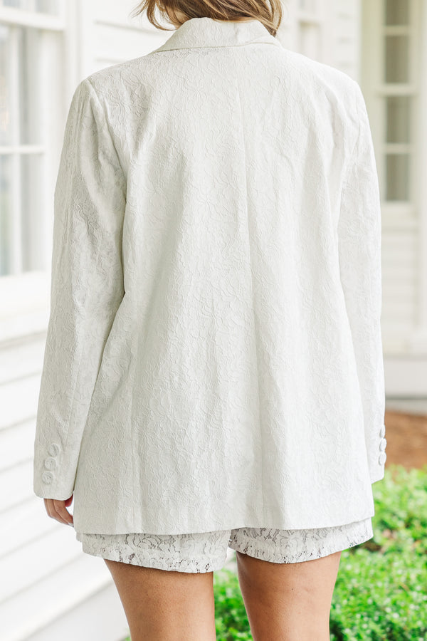 Chic Soul plus size clothing, off-white blazer with pocket detailing