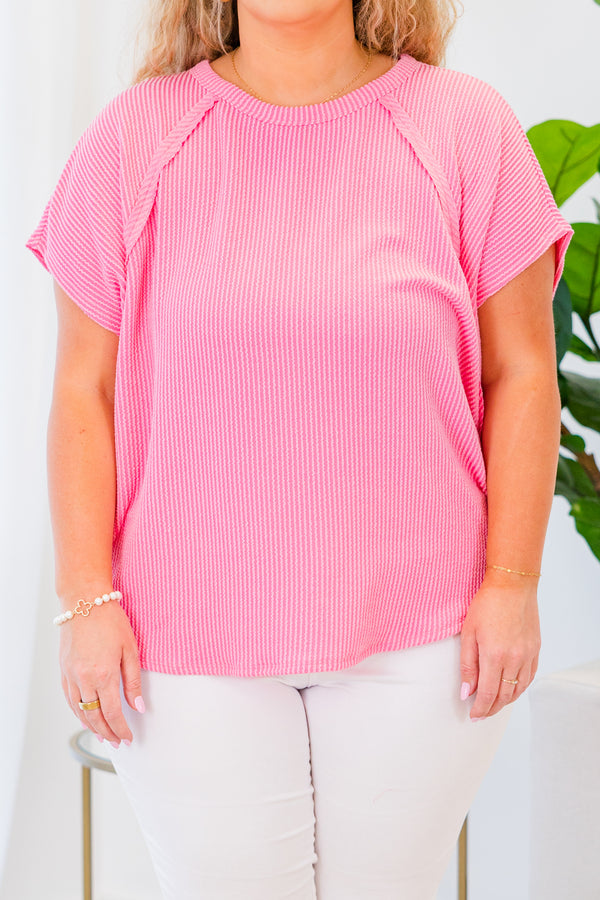  Chic Soul plus size clothing, short-sleeve coral top with ribbed material 