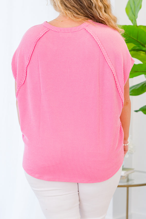  Chic Soul plus size clothing, short-sleeve coral top with ribbed material 