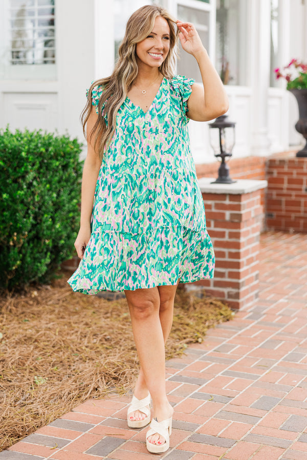 Chic Soul plus size clothing, sleeveless green ruffled dress with v-neckline and ruffled details on straps