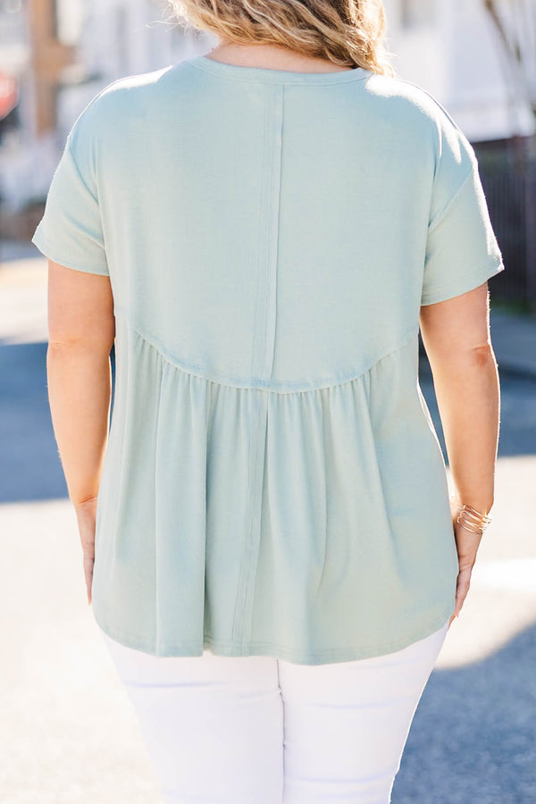 Chic Soul plus size clothing, sage babydoll style top with short sleeves