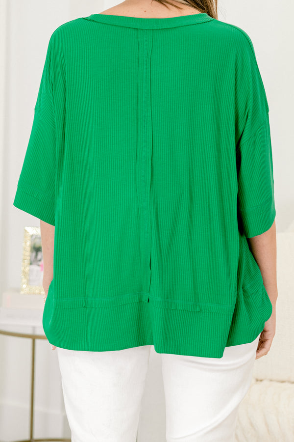 Chic Soul plus size clothing,kelly green casual top with half sleeves 
