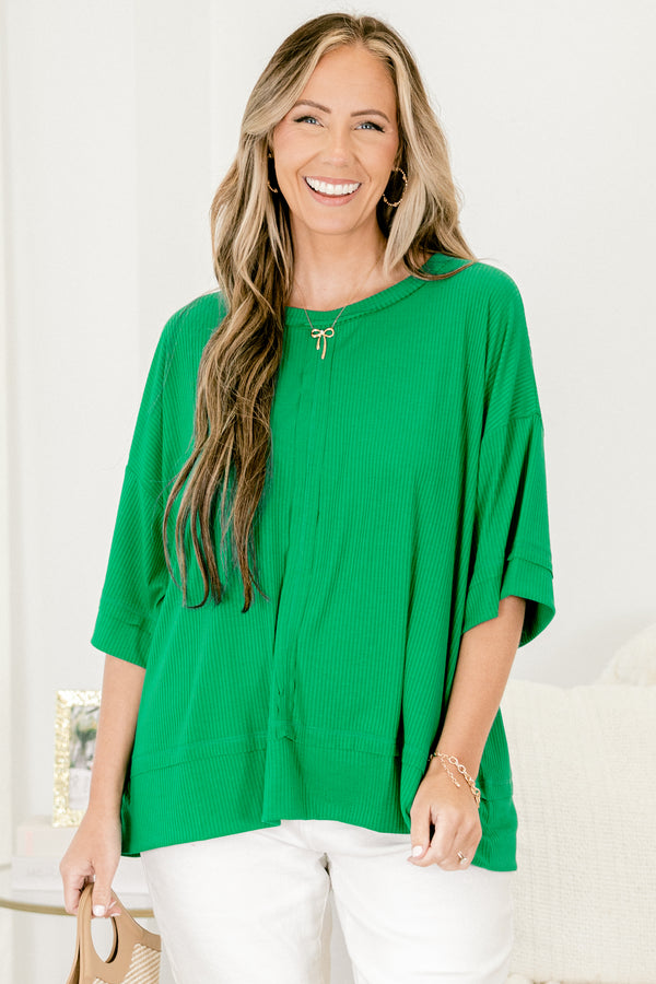 Chic Soul plus size clothing,kelly green casual top with half sleeves 
