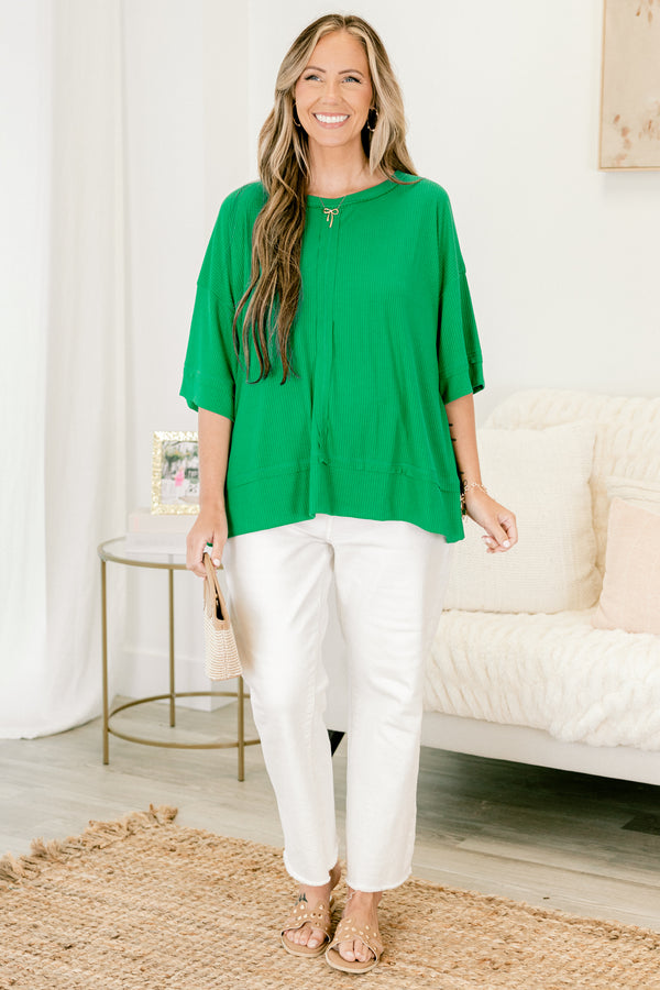 Chic Soul plus size clothing,kelly green casual top with half sleeves 
