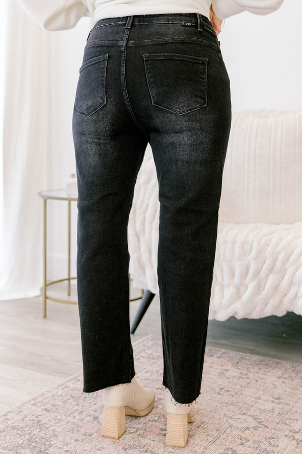 Chic Soul plus size clothing,  black straight leg distressed hem jeans