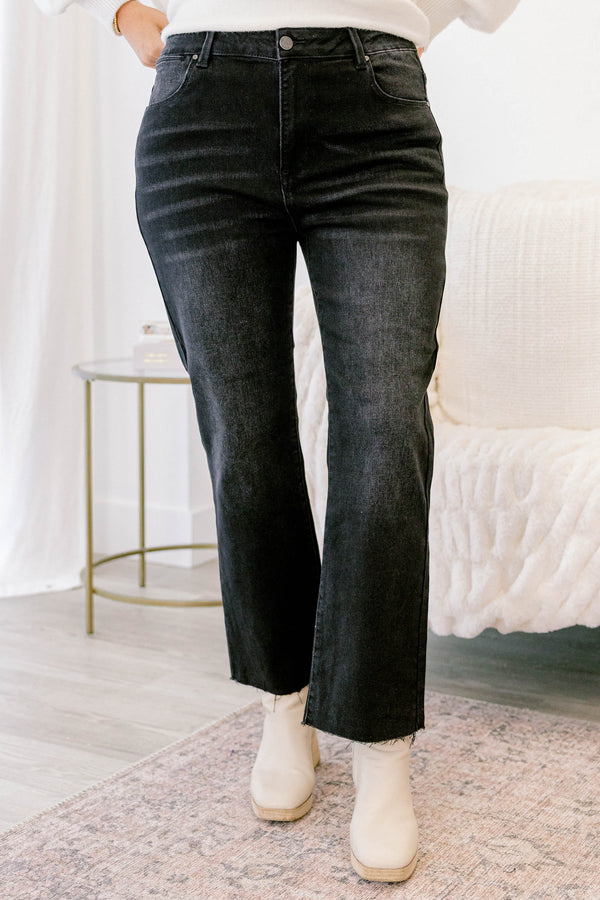 Chic Soul plus size clothing,  black straight leg distressed hem jeans
