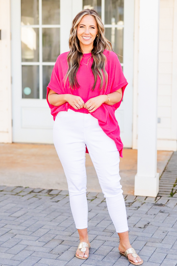 Chic Soul plus size clothing, hot pink oversized short sleeve top