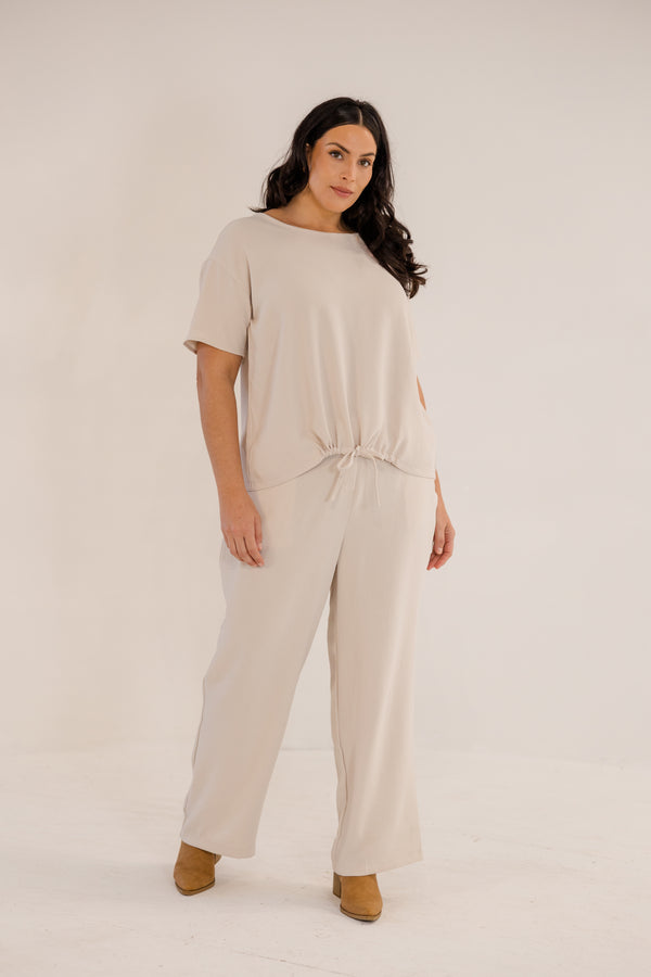 Chic Soul plus size clothing, stone straight leg pant with elastic back waistband with button closure in front with pockets