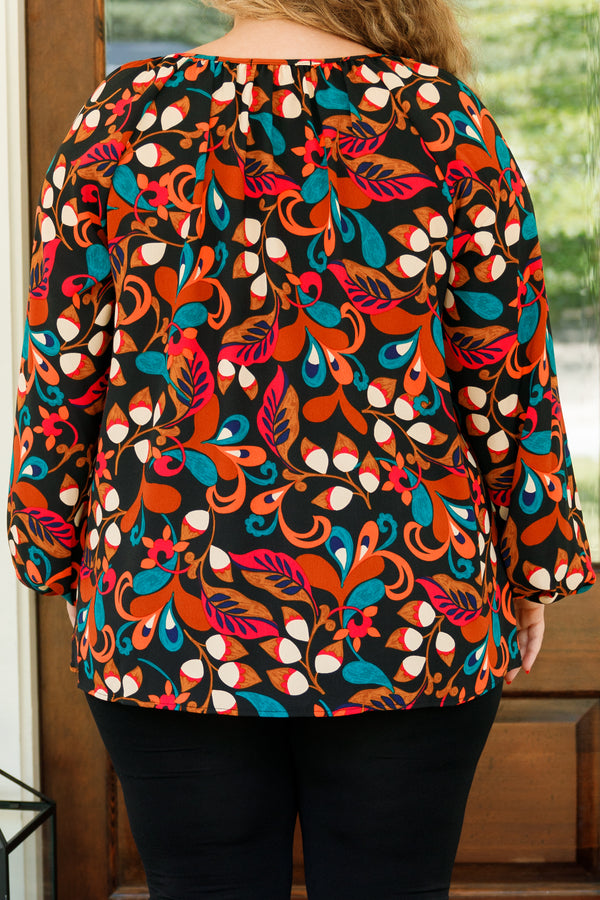 Chic Soul plus size clothing, multicolor floral pattern flowy top with bubble sleeves