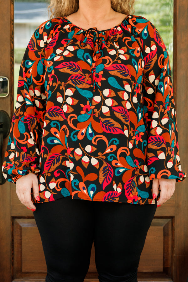 Chic Soul plus size clothing, multicolor floral pattern flowy top with bubble sleeves