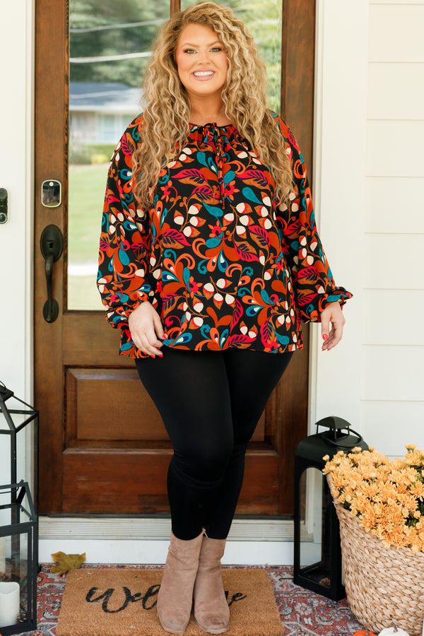 Chic Soul plus size clothing, multicolor floral pattern flowy top with bubble sleeves