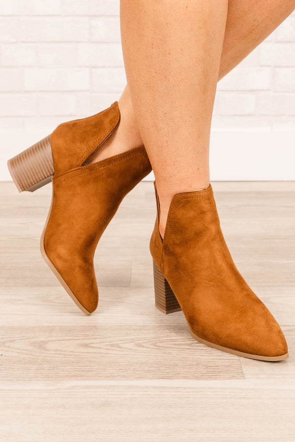 Chic Soul plus size clothing, tan block booties with no zipper
