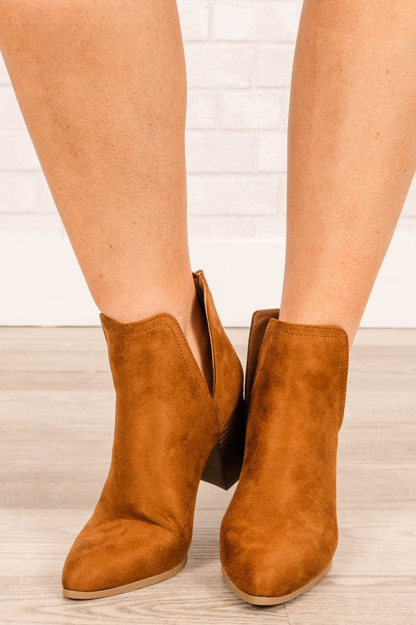 Chic Soul plus size clothing, tan block booties with no zipper