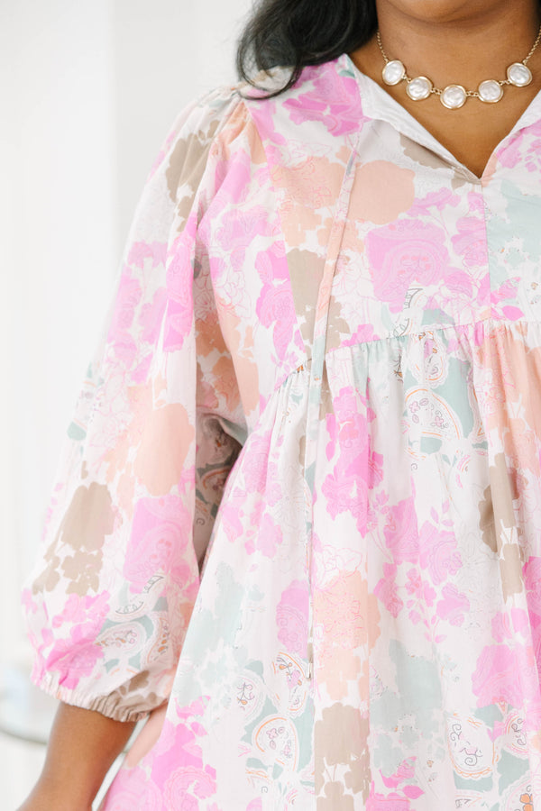 Plus size multi colored long sleeve babydoll dress