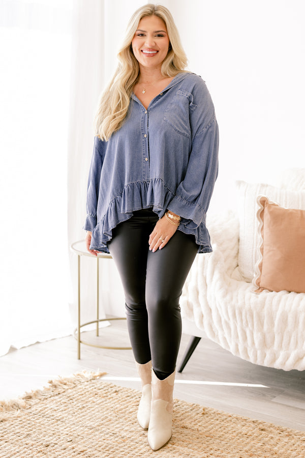 Chic Soul plus size clothing pair of black faux leather leggings with a sleek, shiny finish