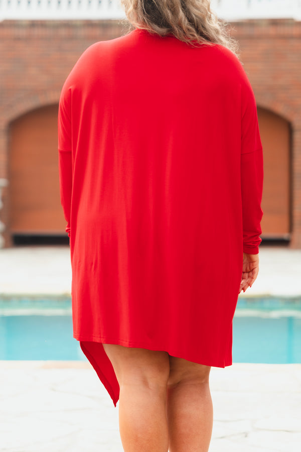 Chic Soul plus size clothing, red turtleneck long sleeves dress with asymmetrical hemline design