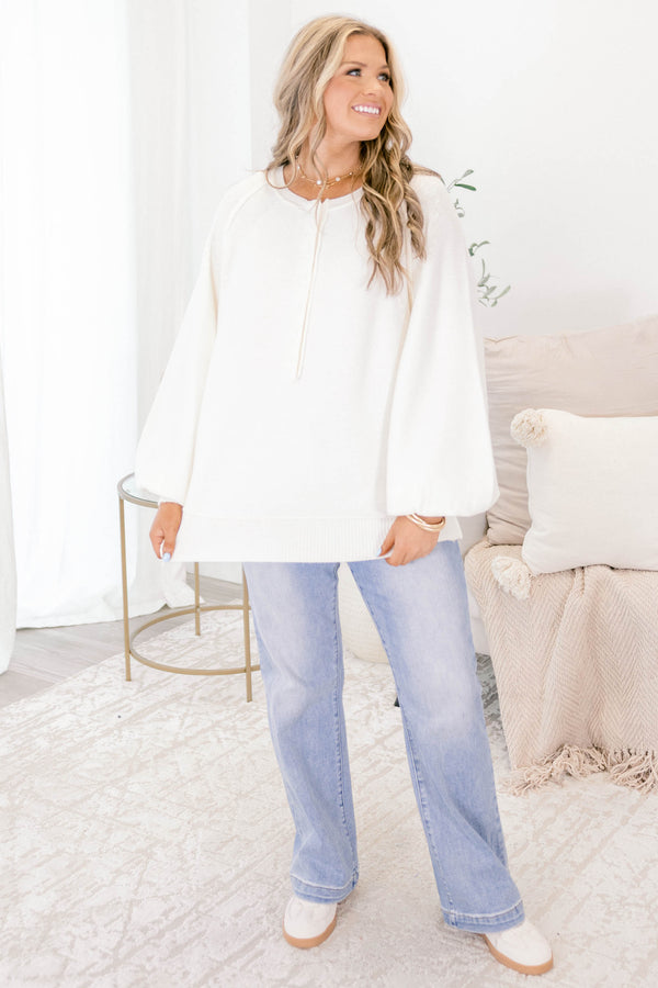 Chic Soul plus size clothing, white long sleeve crew neck sweater
