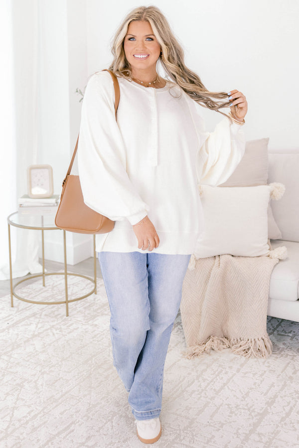 Chic Soul plus size clothing, white long sleeve crew neck sweater