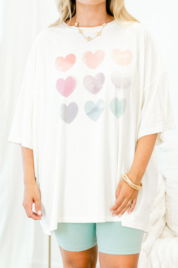 Chic soul oversized tee with multi color heart graphic