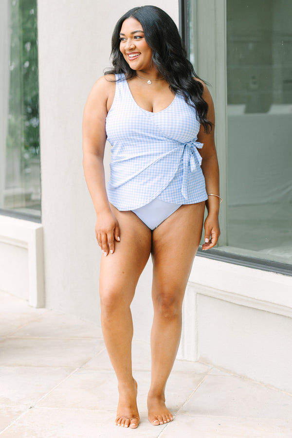 Chic Soul plus size clothing, high waisted light blue bikini bottom with full coverage