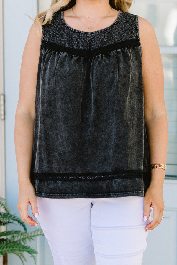 Chic Soul plus size clothing, washed black tank top