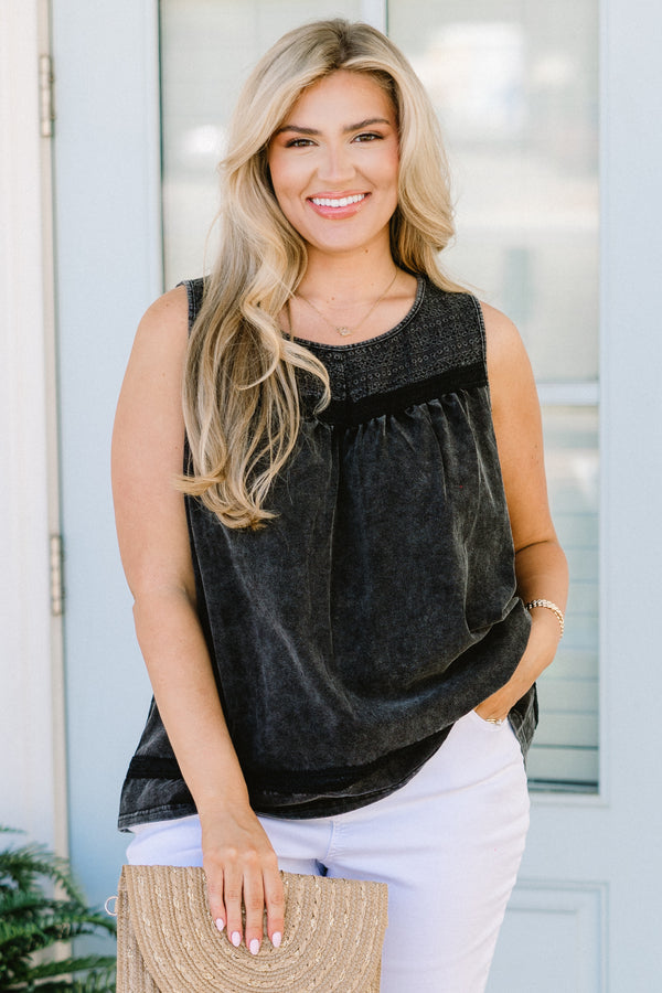 Chic Soul plus size clothing, washed black tank top