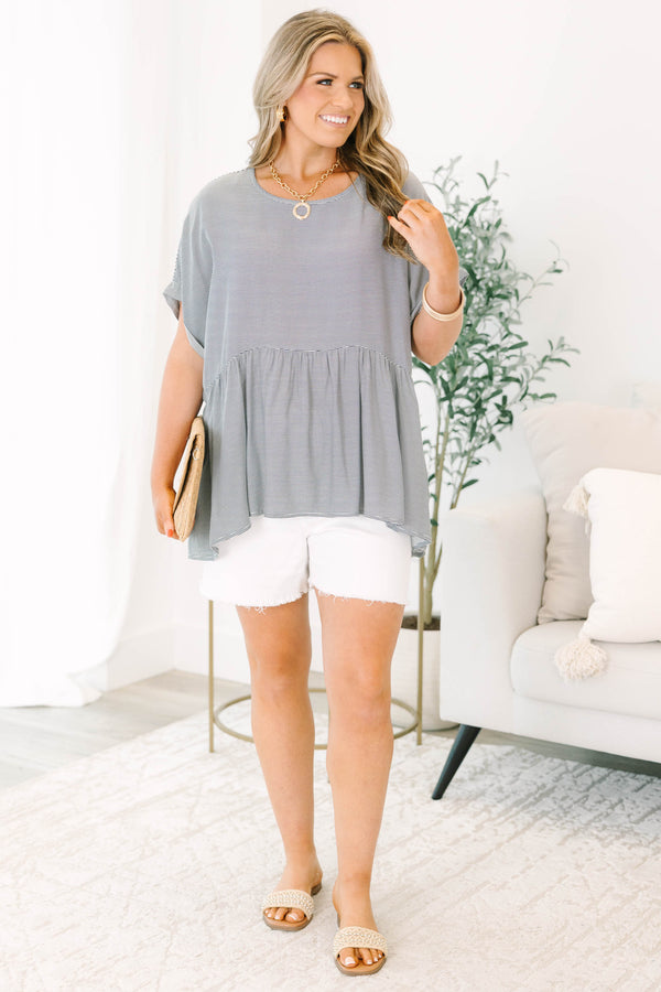 Chic Soul plus size clothing, black and white striped babydoll style top
