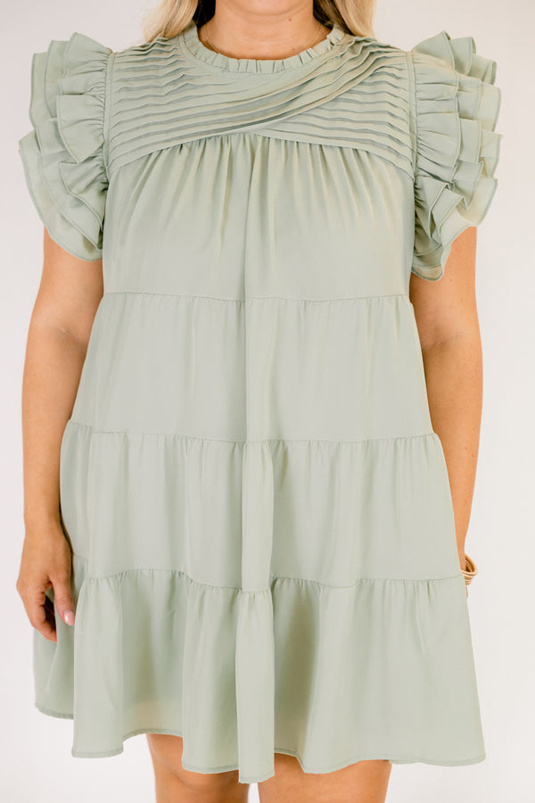 Chic Soul plus size clothing, mint green short flutter sleeve short babydoll dress 