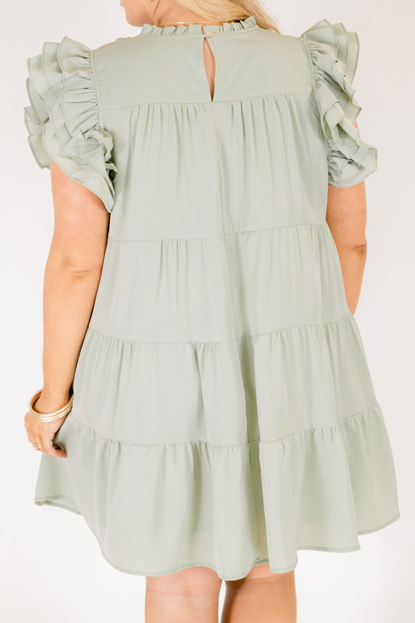 Chic Soul plus size clothing, mint green short flutter sleeve short babydoll dress 