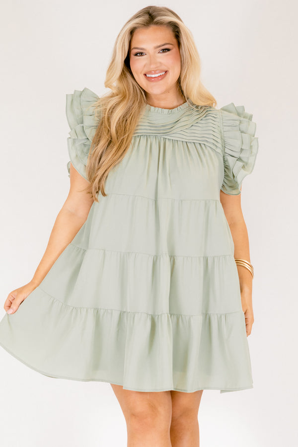 Chic Soul plus size clothing, mint green short flutter sleeve short babydoll dress 