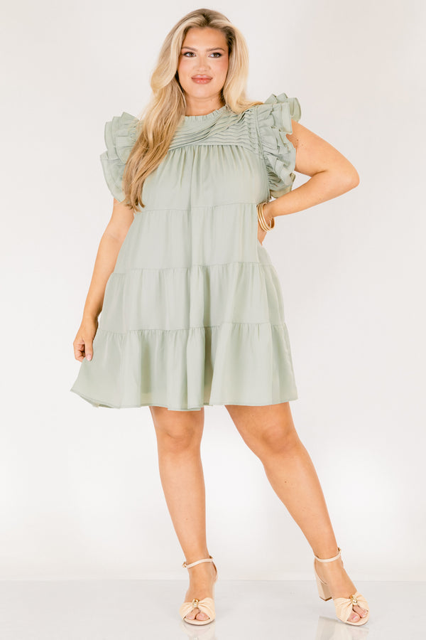 Chic Soul plus size clothing, mint green short flutter sleeve short babydoll dress 