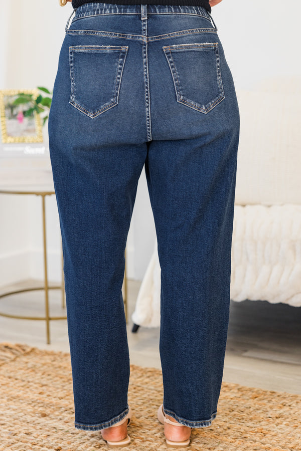 Chic Soul plus size clothing, dark wash high-waisted mom jeans with button detailing
