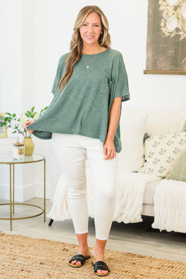 Chic Soul plus size clothing, ash jade short sleeve flowy top with round neckline with chest pocket