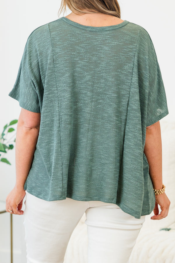 Chic Soul plus size clothing, ash jade short sleeve flowy top with round neckline with chest pocket