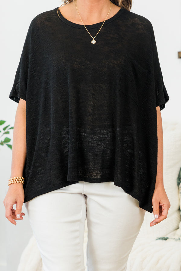 Chic Soul plus size clothing, black short sleeve flowy top with round neckline with flowy sleeves