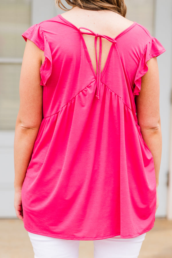 Chic Soul plus size clothing, short-sleeve magenta ruffled baby doll top with v-neckline 