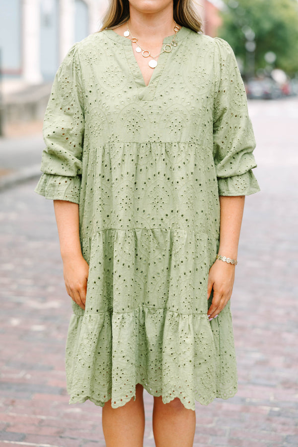 What You Know Dress, Olive Green Embroidery