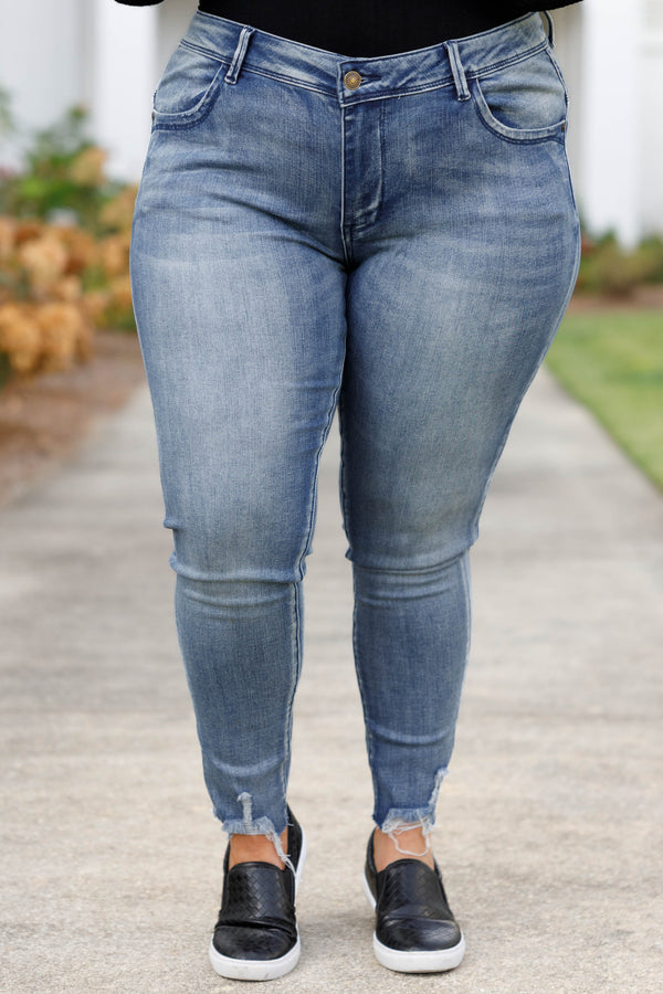Chic Soul plus size clothing, medium wash skinny jeans