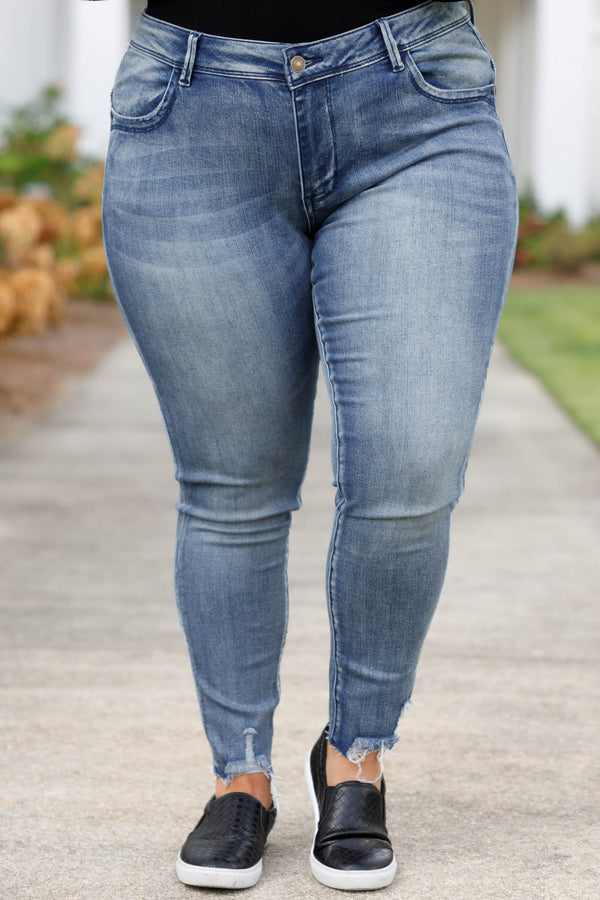 Chic Soul plus size clothing, medium wash skinny jeans