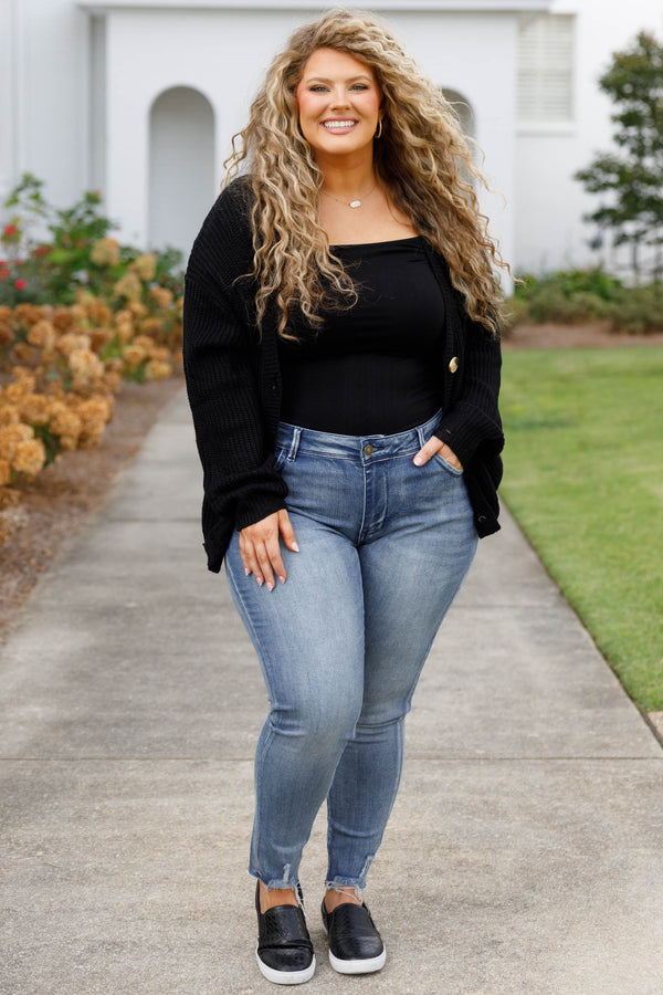 Chic Soul plus size clothing, medium wash skinny jeans