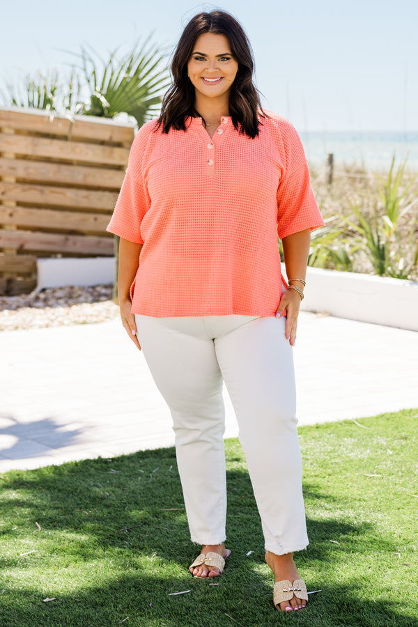 chic soul plus size clothing, coral woven top with half sleeves 
