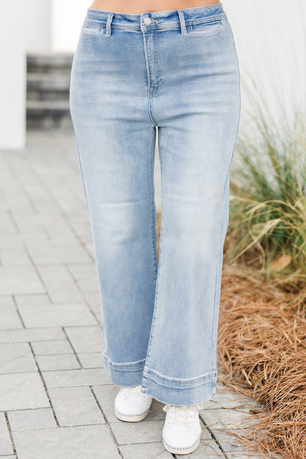Chic Soul plus size clothing, light wash straight leg denim jeans with cuff detail on the bottom with no distressing or holes