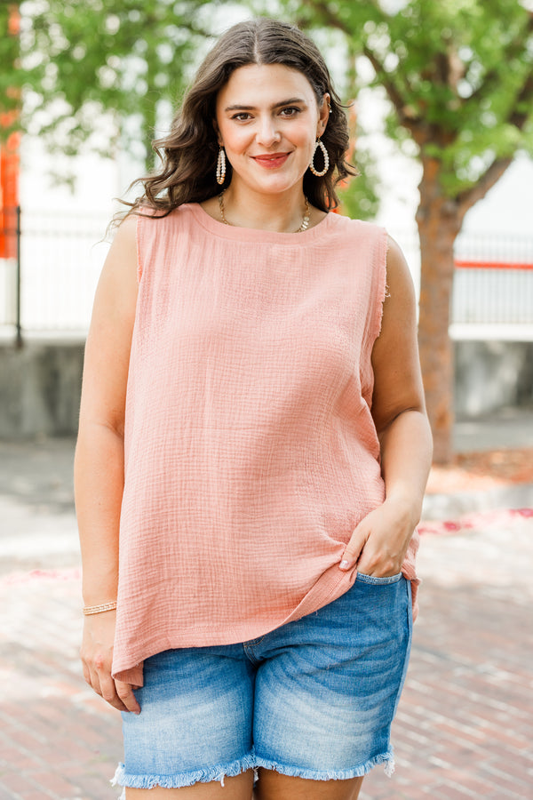 Chic Soul plus size clothing, mauve tank with small fringe details on the shoulders 