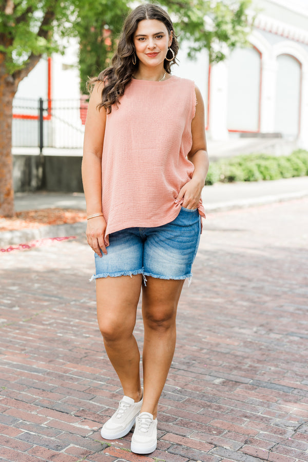 Chic Soul plus size clothing, mauve tank with small fringe details on the shoulders 