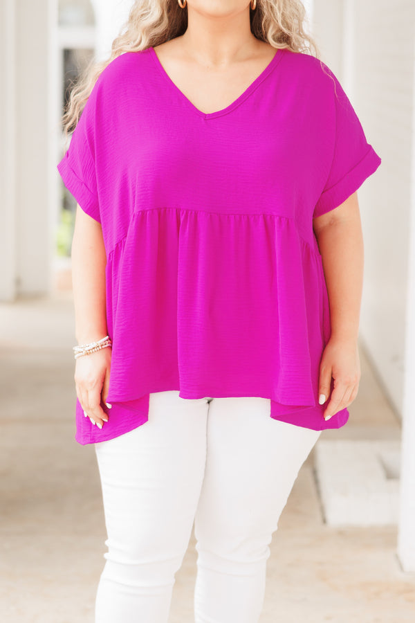 Chic Soul plus size clothing, berry purple babydoll flowy top