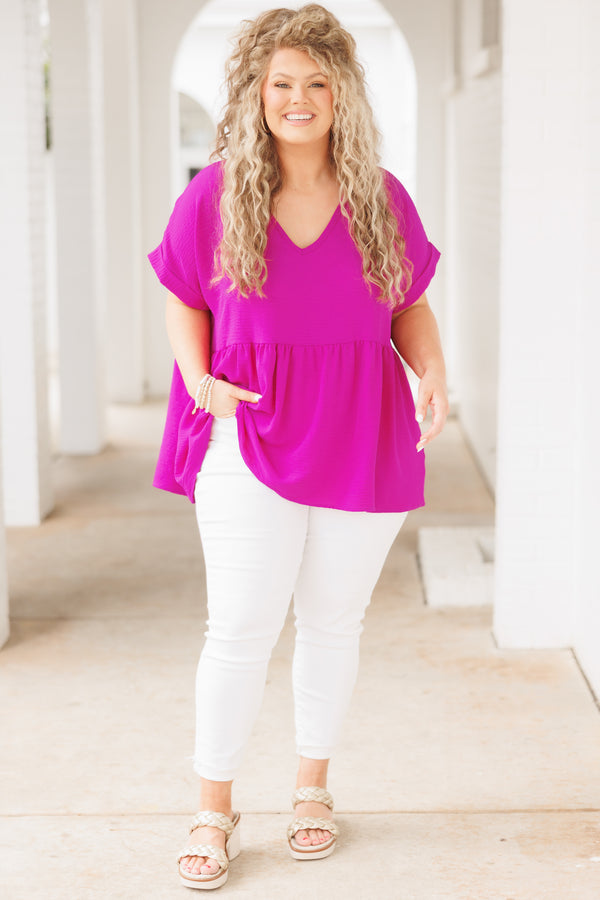 Chic Soul plus size clothing, berry purple babydoll flowy top