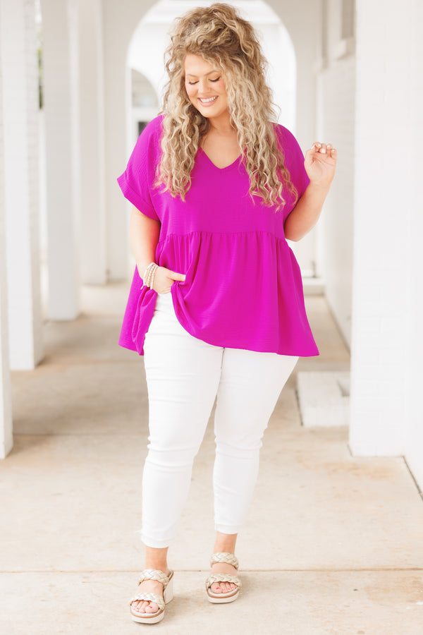 Chic Soul plus size clothing, berry purple babydoll flowy top