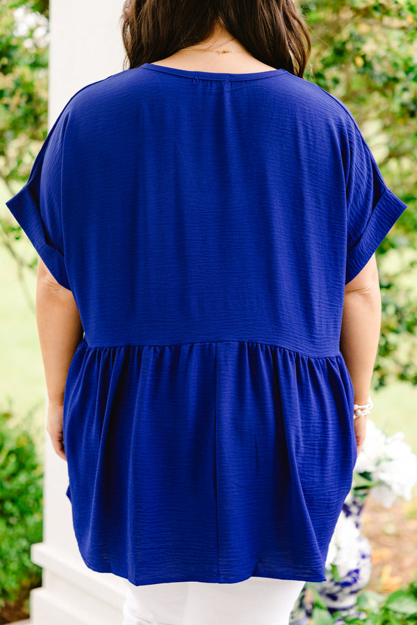 Chic Soul plus size clothing, solid royal blue babydoll top